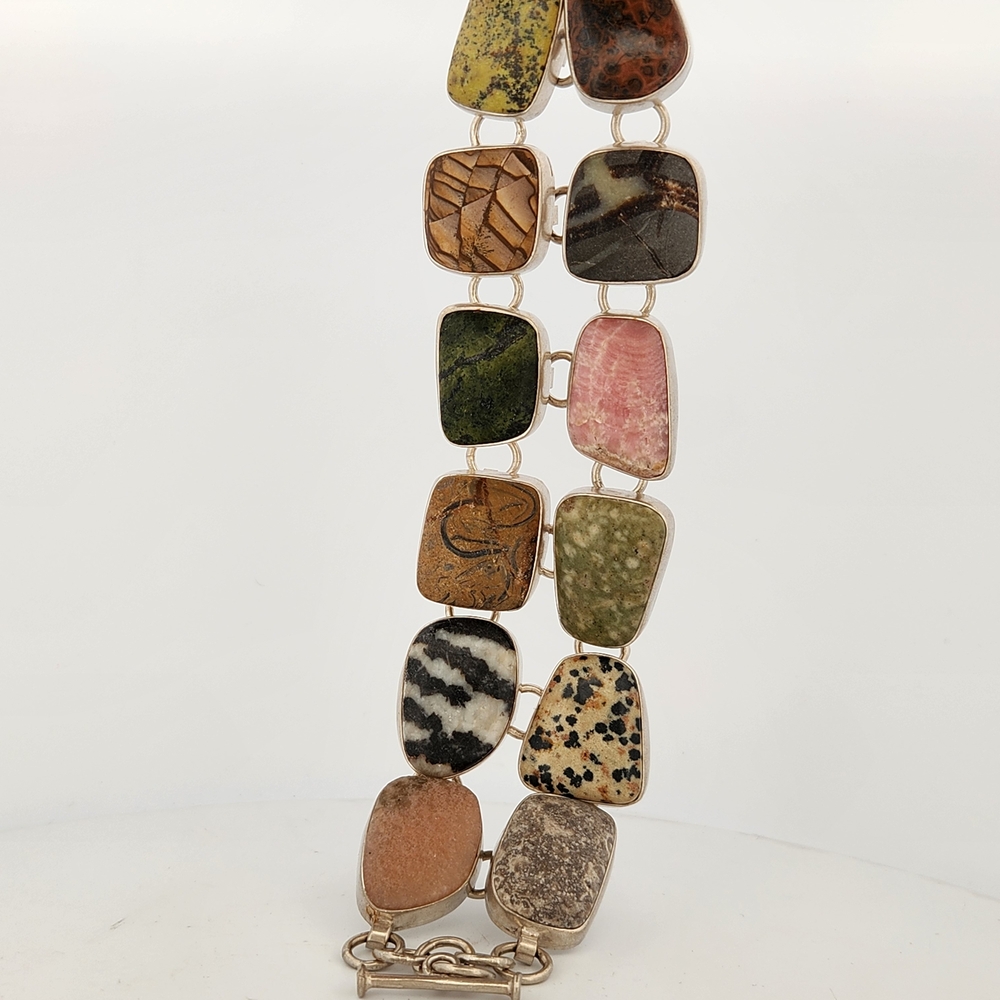 Sterling Double Row Multi-Stone Bracelet - Picture 3 of 5